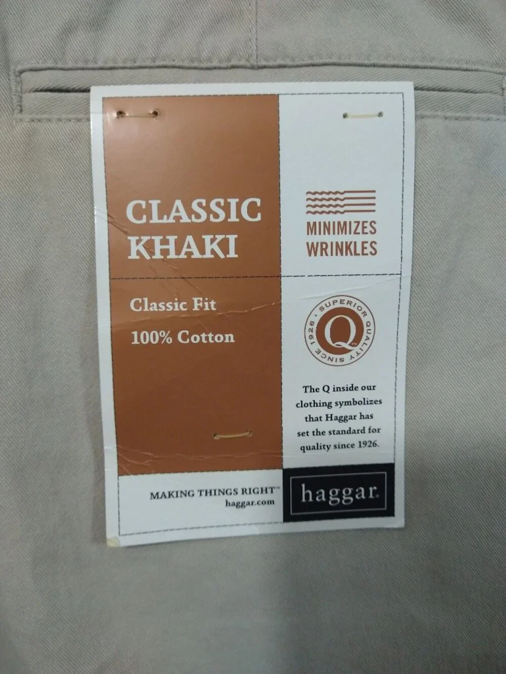 Haggar Pants Mens 36x29 Beige Khaki No Iron Classic Fit Flat Front Cotton